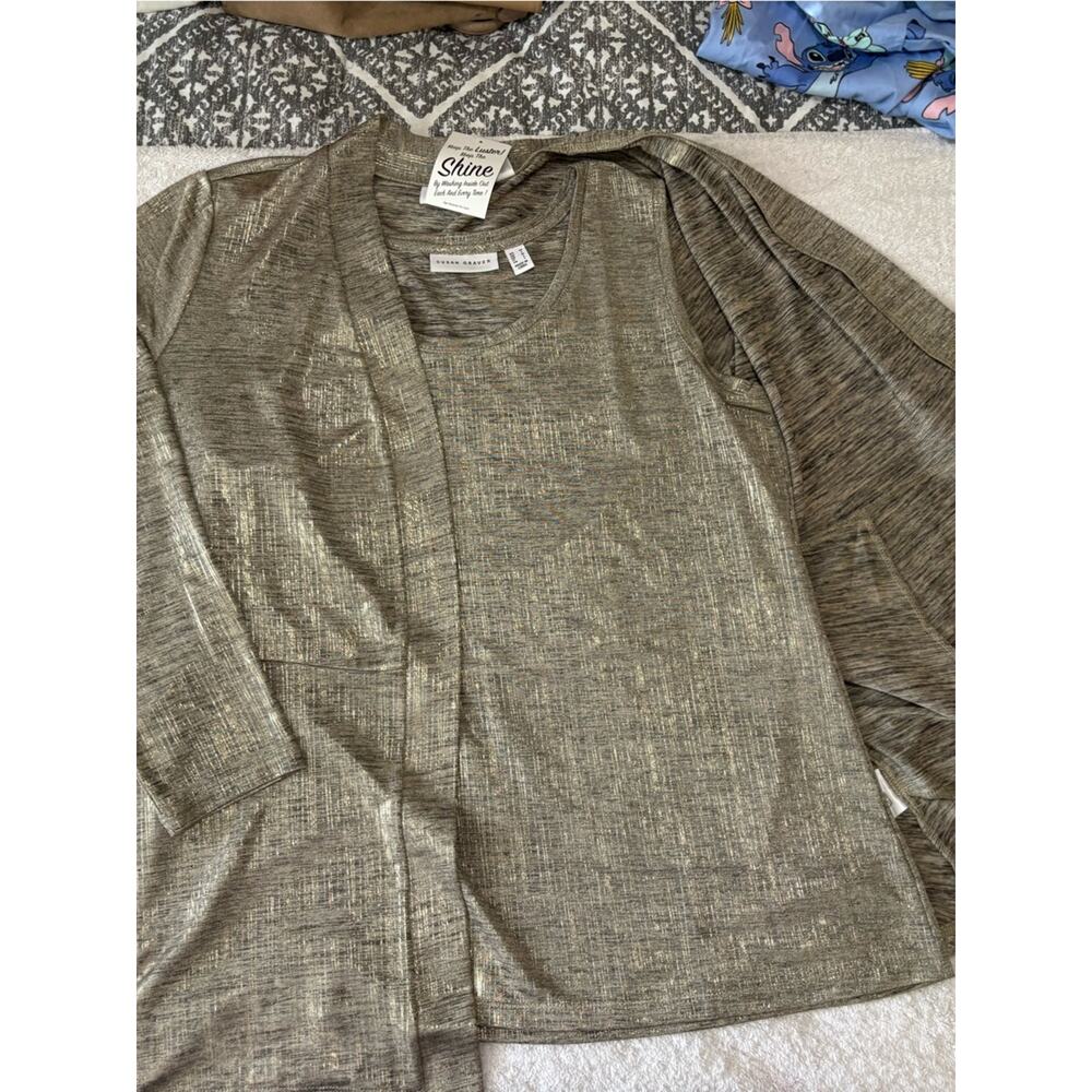 Susan Graver Metallic Silver Cardigan & Shell Set with pockets Size M NWT - Picture 7 of 13